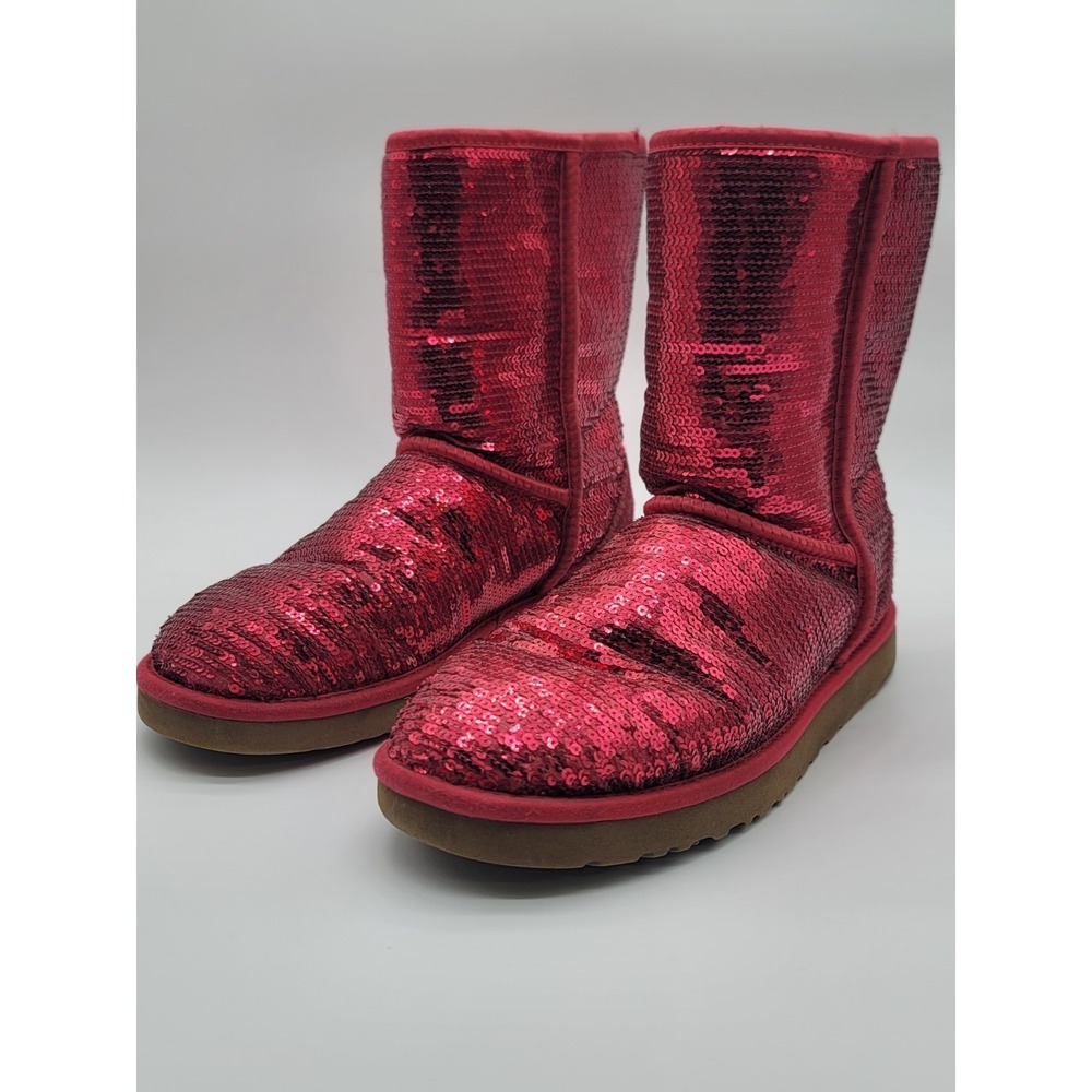 UGG Australia Sequin Boots Red Sparkle Classic Short Women's 10 - Picture 3 of 13